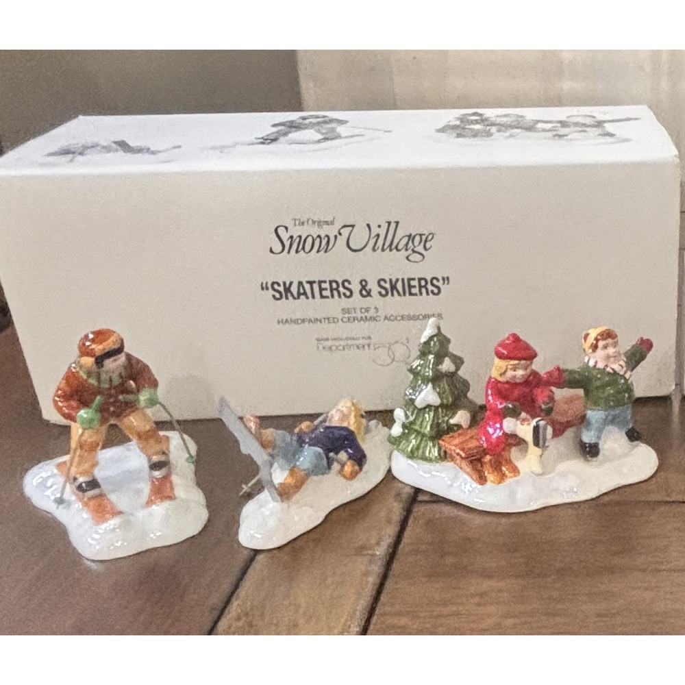 Dept 56 Snow Village Skaters & Skiers Set of 3 Ceramic Accessories 54755 READ